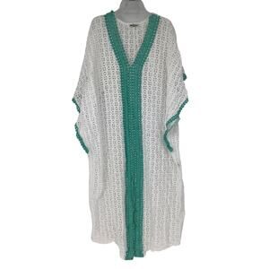 Ersilia Womens White Green Crochet Swim Cover Up Beach Boho Chic Italy H23-8